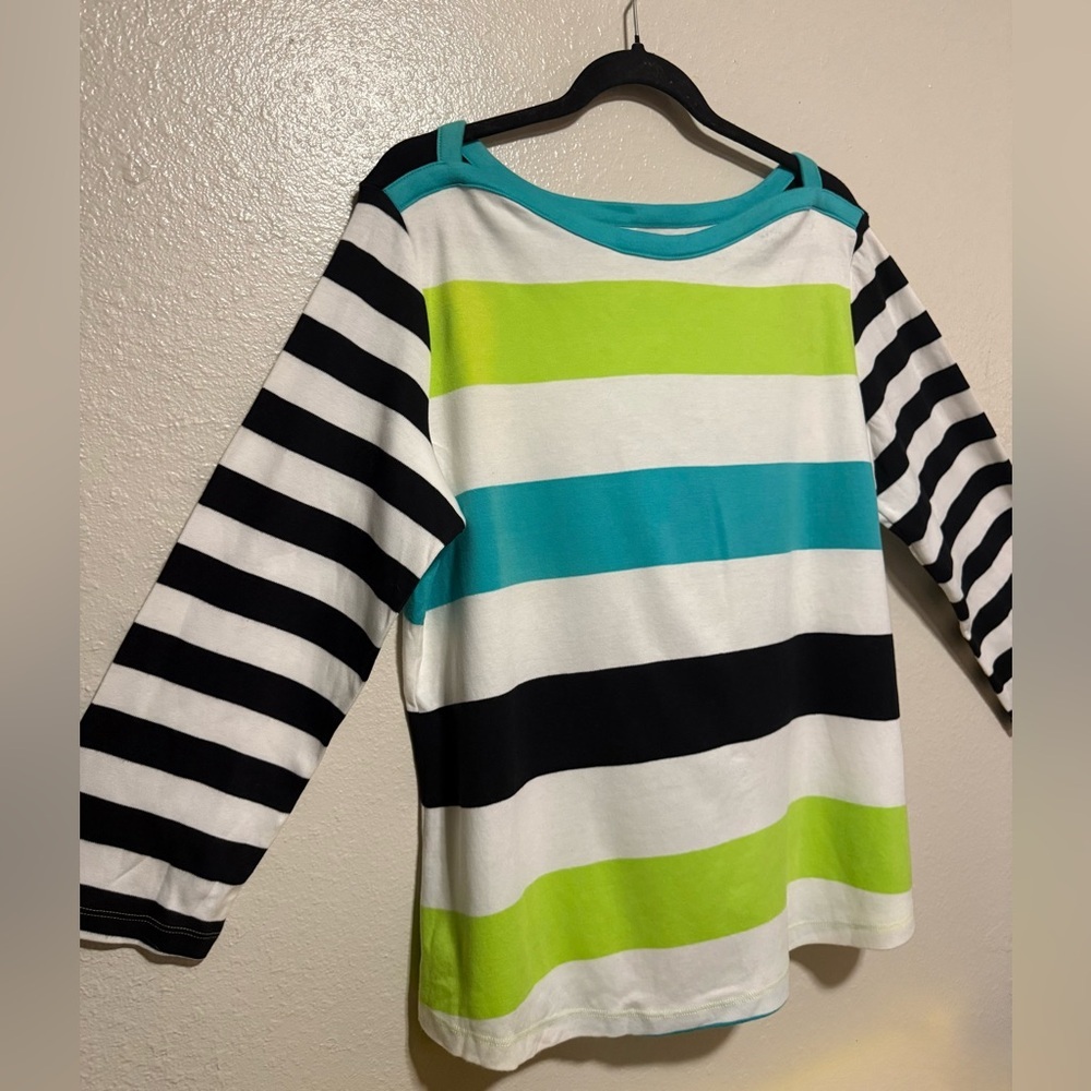 Westbound Striped 3/4 Sleeve Top | Blue Green Black Stripe Shirt | XL - Picture 4 of 4